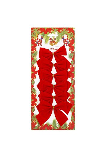 SERSIMO Set of 6 Christmas tree ornaments, bow, 8cm, red