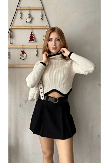podyumgiyim Fisherman Crop Knitwear Beige