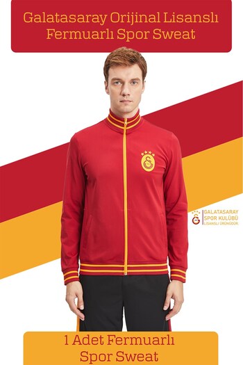 Galatasaray Γνήσιο ανδρικό φούτερ με φερμουάρ με όρθιο γιακά με άδεια χρήσης, σε ξύλινο κουτί δώρου