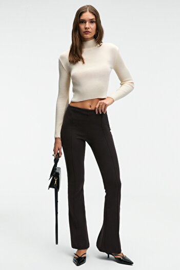GRIMELANGE Calida Women's Stand Collar Ribbed Look Slim Fit Knitwear Ecru Sweater