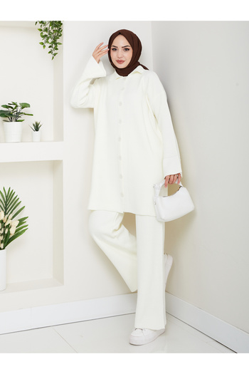 Kirazgym Oversize Ribbed Steel Knit Detailed Cardigan Pants Knitwear Set