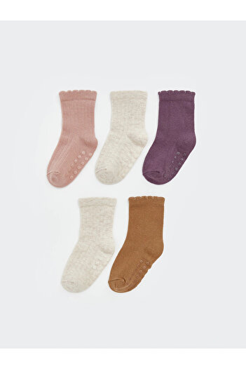LC Waikiki Lcw Baby Pink Patterned Baby Girl Socks 5-Piece