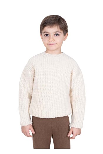 Ozmoz By Mukadder Özden Organic Wool Thick Winter Cream Unisex Tiny Children's Knitwear Sweater