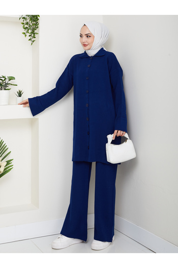 Kirazgym Oversize Ribbed Steel Knit Detailed Cardigan Pants Knitwear Set