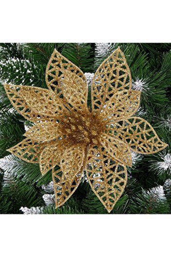 SERSIMO Set of 10 Christmas tree ornaments, Poinsettia star, 14cm, gold