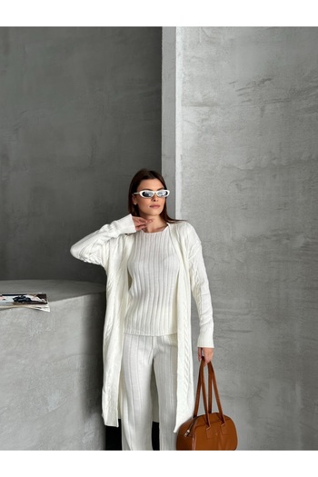 Knitoryx Women's Knitwear 3-Piece Set – Cardigan, Sweater and Pants 4 Colors |