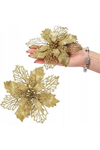 SERSIMO Set of 10 Christmas tree ornaments, Poinsettia star, 16cm, golden yellow