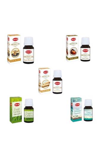 OEM Pachet 5 uleiuri parfumate HEM Palo Santo, Amber, Sandal, Fresh Grass, Sea Breeze, 10 ml
