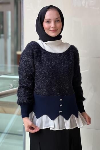 Ghisa Skirt Hem Chiffon Detailed Glitter Drawstring Knitwear Tunic