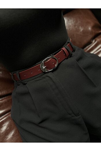 LİA KEMER Oval Patterned Silver Buckle Model Women's Belt Waist Belt Coat Belt Dress Belt Trouser Belt