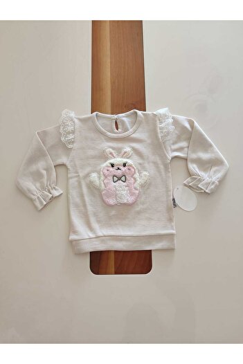 Gülsen Baby Rabbit Embroidered Ribbon Embroidered Tights Waffle Fabric Bottom Top Seasonal Baby Girl Set