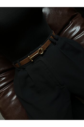 LİA KEMER Classic Gold Long Buckle Model Women's Belt Waist Belt Coat Belt Dress Belt Trouser Belt
