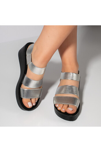 BMoD Women's silver platform sandals with elastic straps MOD08500