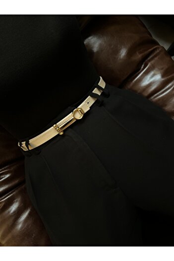 LİA KEMER Classic Gold Long Buckle Model Women's Belt Waist Belt Coat Belt Dress Belt Trouser Belt