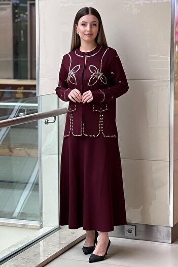 Ghisa Staple Detailed Knitwear Cardigan Skirt Set