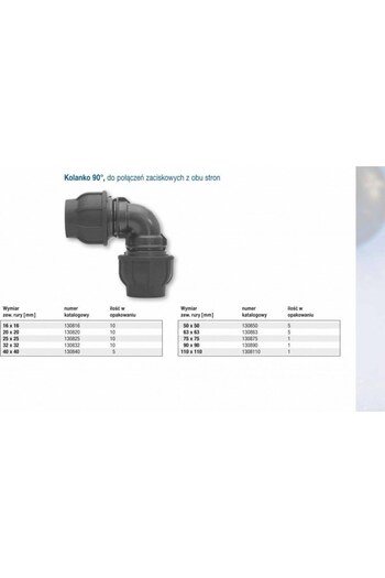 Other PP clamping elbow 90 degrees 50x50 PN16 for PE pipes, black