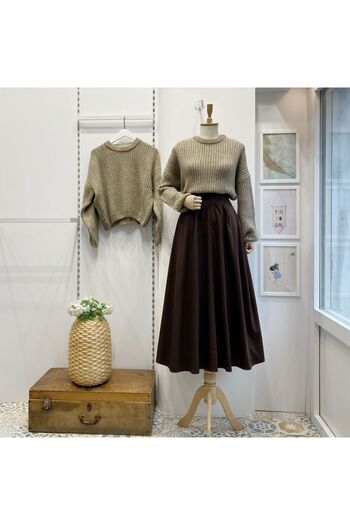 Faya Boutique Bitter Brown Pleated Detailed Marina Skirt