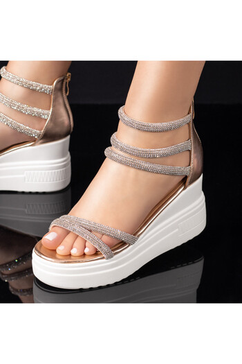 BMoD Women's gold platform sandals with stone-embellished straps MOD08569