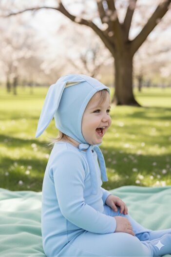 Babygiz Baby Girl and Boy 100% Cotton Combed Extra Soft Rabbit Ear Lace-Up Double Layer Beanie
