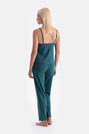 Dagi Dark Green Basic Side Stripe Lace Detailed Trousers