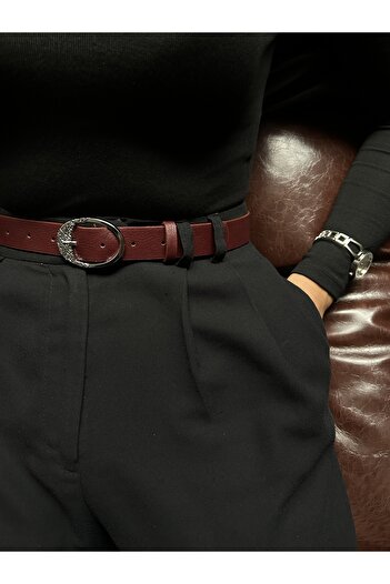 LİA KEMER Oval Patterned Silver Buckle Model Women's Belt Waist Belt Coat Belt Dress Belt Trouser Belt