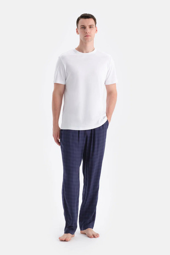 Dagi Blue Plaid Viscose Woven Trousers