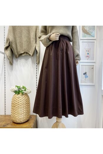 Faya Boutique Bitter Brown Pleated Detailed Marina Skirt