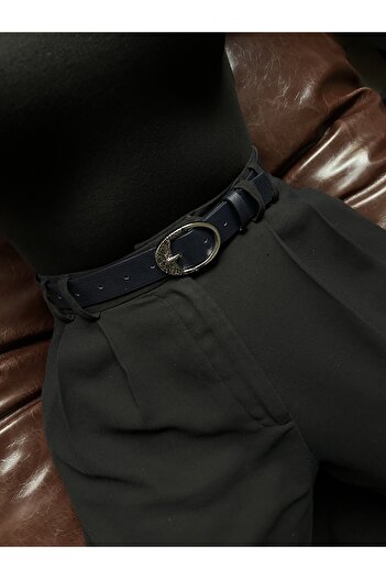LİA KEMER Oval Patterned Silver Buckle Model Women's Belt Waist Belt Coat Belt Dress Belt Trouser Belt