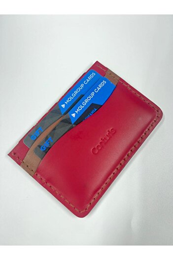 OMP Card holder wallet, Natural Leather Red Brown