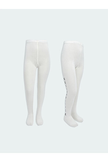 LC Waikiki Lcw Kids Ecru Patterned Girl's Pantyhose Pack of 2