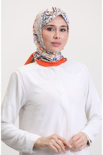 sefamerve Patterned Soft Scarf 70243-13 Orange Green