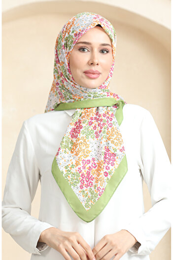 sefamerve Patterned Soft Scarf 70260-06 Pistachio Green Fuchsia