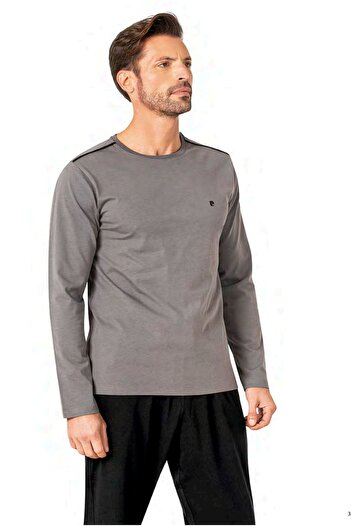 Pierre Cardin 6100 Men's Gray Long Sleeve Crew Neck Pajama Set