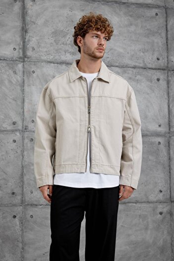 NOMARC Κρεμ Mmx Oversize τζιν μπουφάν