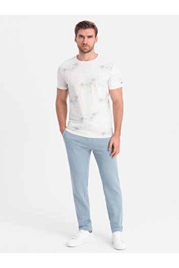 OMBRE Men's trousers with sock without pull-off - light blue V7 OM-PABS-0206