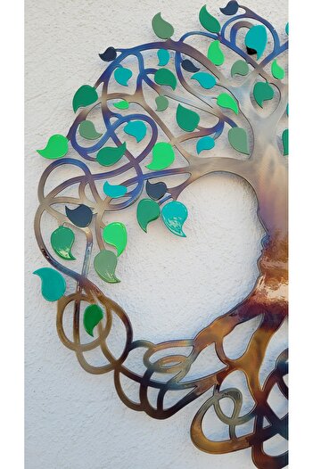 Kat Time Metal decoration "Tree of Infinity" with hand-painted green leaves, symbol of connection.