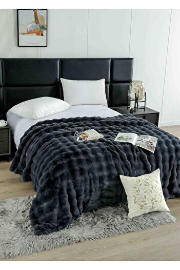 Sale4u Cocolino Fluffy Blanket with Zipper – Artificial Rabbit Fur, 200×230 cm, dark gray