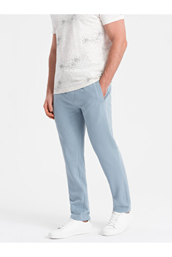 OMBRE Men's trousers with sock without pull-off - light blue V7 OM-PABS-0206
