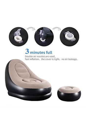 OEM Inflatable armchair set with footrest, black and cream, vinyl material