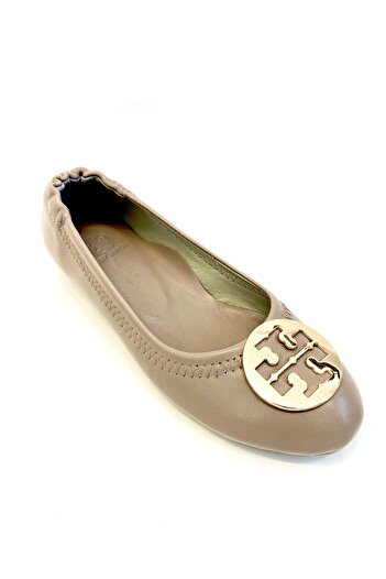 stok83 Genuine Leather Ballerinas with Gold Metal Buckle