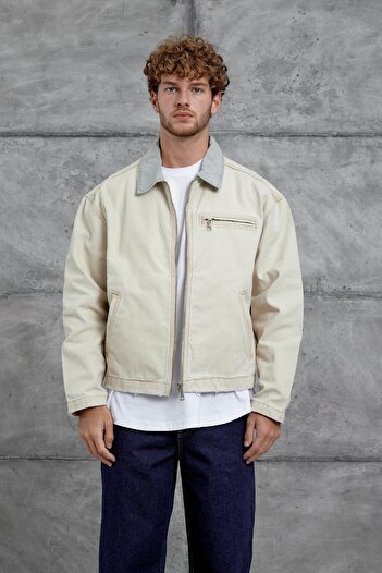 NOMARC Cream Mmx Denim Jacket with Pocket Detail