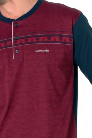 Pierre Cardin 6109 Men's Burgundy Long Sleeve Buttoned Collar Pajama Set