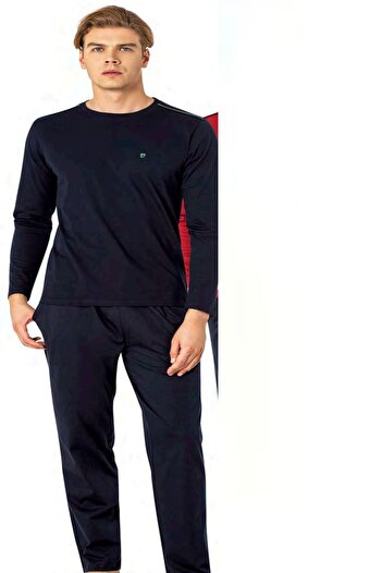 Pierre Cardin 6100 Men's Navy Blue Long Sleeve Crew Neck Pajama Set