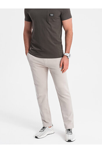 OMBRE Men's tracksuit with sock without pull-up - light gray V1 OM-PABS-0206