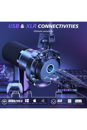MAONO XLR/USB Dynamic Microphone Kit, RGB Podcast Mic with Software, Mute, Gain Knob, Volume Control