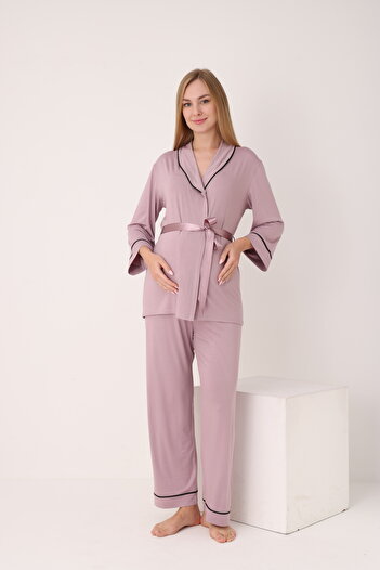 Miss Dünya Lissa Önden Bağlamalı Geniş Şerit Yakalı Hamile ve Lohusa Pijama Takımı