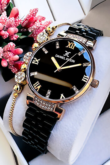 Daniel Klein Original Women's Wristwatch, Cut Glass Waterproof Black Color Steel Band - Bracelet Gift Dkby2050C9