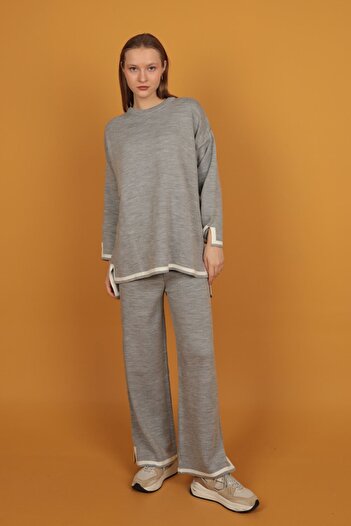 modabirsen Slit Detailed Knitwear 2-Piece Set Gray