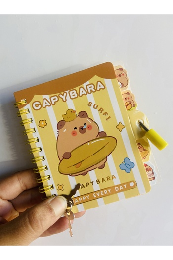synshop Capybara Capybara Locked Notebook with Bookmark and Lined Spiral Binding