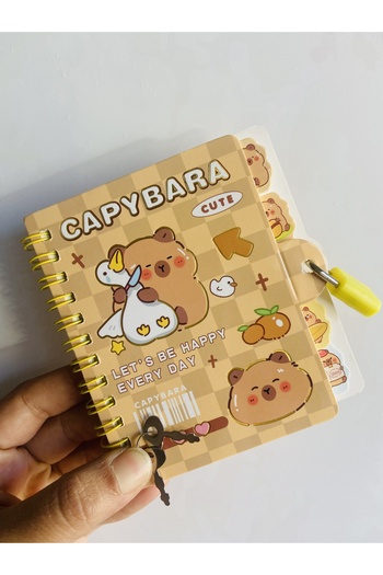 synshop Capybara Capybara Locked Notebook with Bookmark and Lined Spiral Binding